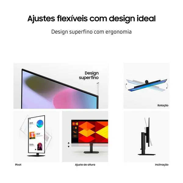 Monitor Samsung 24", FHD,ajuste de altura,100Hz ,USB Hub, Display Port, HDMI, Preto, S4