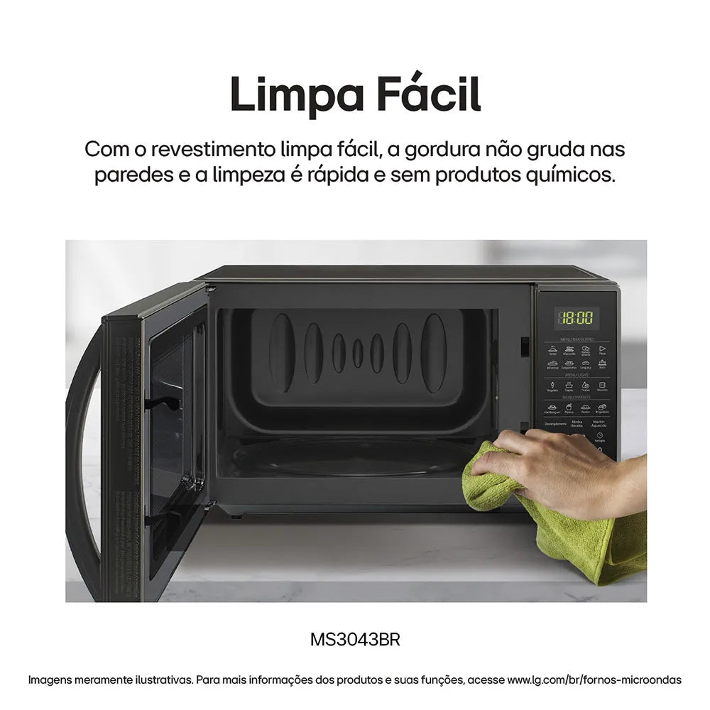 Micro-ondas LG 30 Litros Limpa Fácil, MS3043BR, Prata
