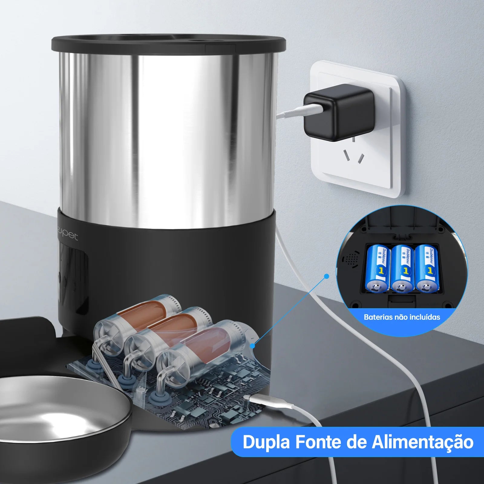 Alimentador Automático para Gatos de 5L Alimentador Inteligente para Gatos e Cães de Pequeno Porte com Microfone Registrador de Tempo Alimentador Quantitativo