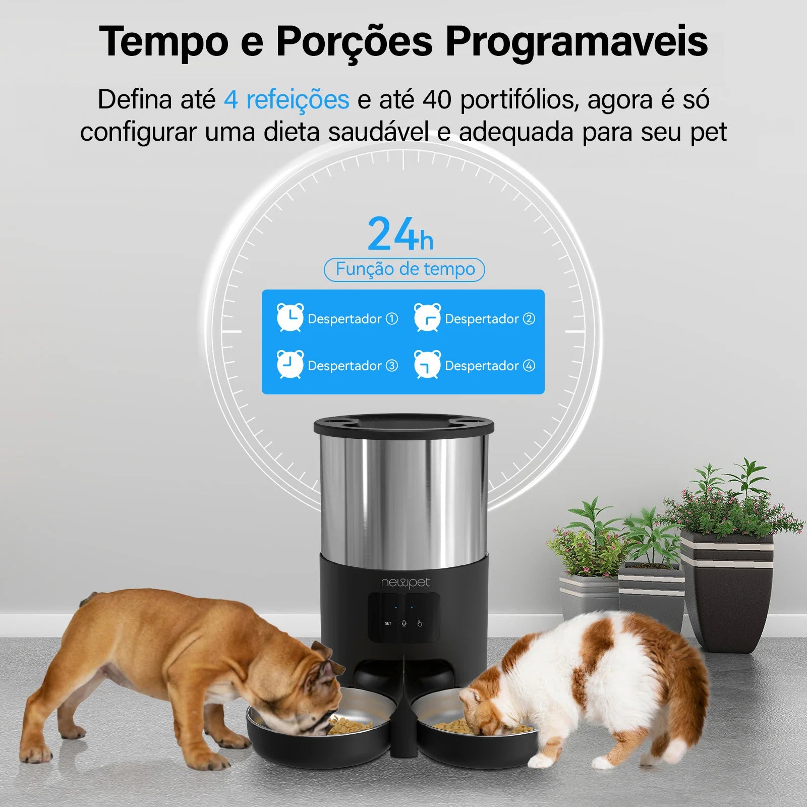 Alimentador Automático para Gatos de 5L Alimentador Inteligente para Gatos e Cães de Pequeno Porte com Microfone Registrador de Tempo Alimentador Quantitativo