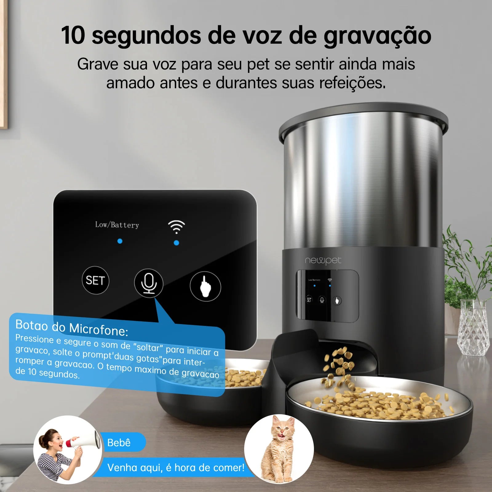 Alimentador Automático para Gatos de 5L Alimentador Inteligente para Gatos e Cães de Pequeno Porte com Microfone Registrador de Tempo Alimentador Quantitativo