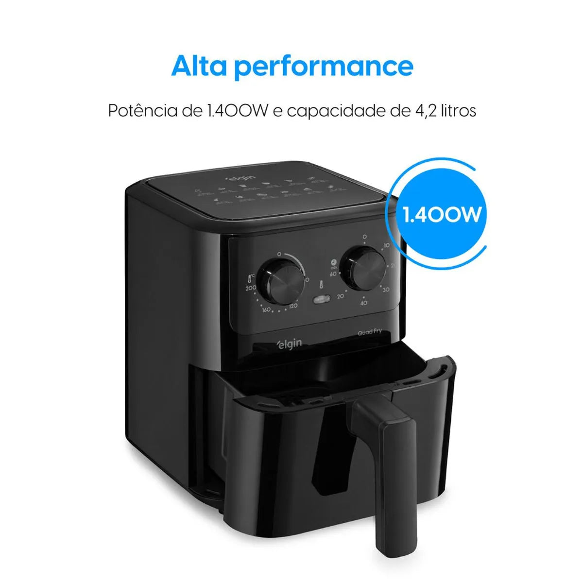 Fritadeira Air fryer Quad Fry- 1.400W, 4,2L, Preta com Tecnologia Air Circuit 360°