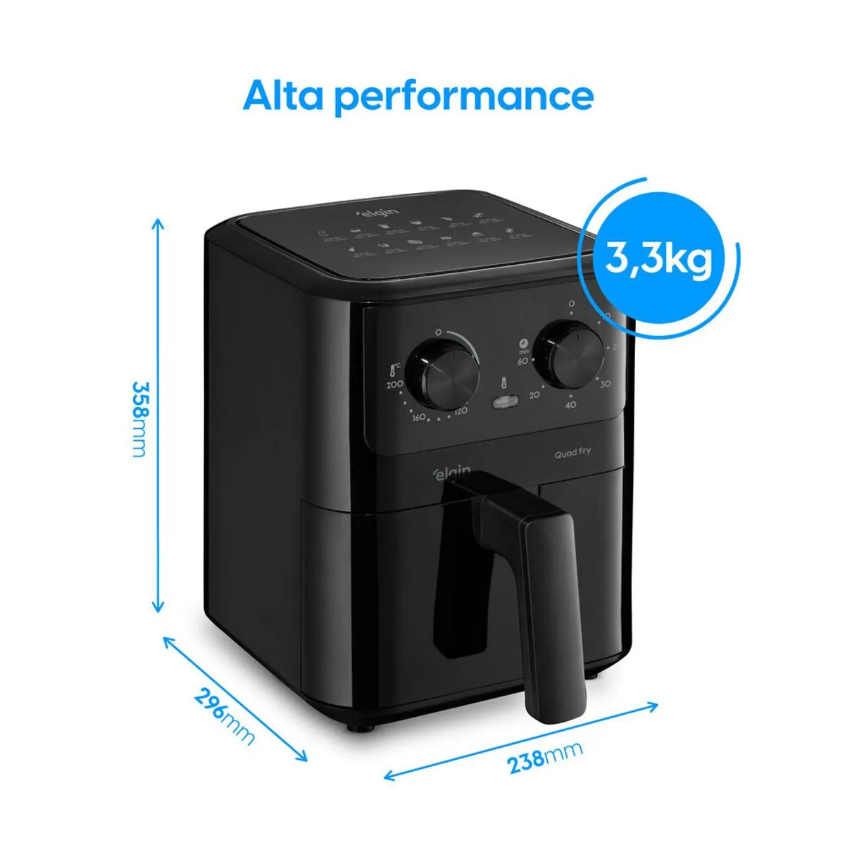 Fritadeira Air fryer Quad Fry- 1.400W, 4,2L, Preta com Tecnologia Air Circuit 360°