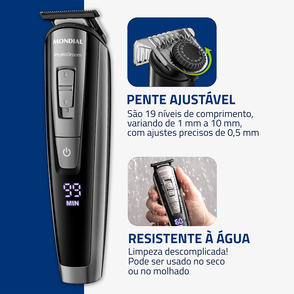 Aparador de Pelos BodyGroom 8 em 1 Mondial Painel Digital Bivolt – BG-09