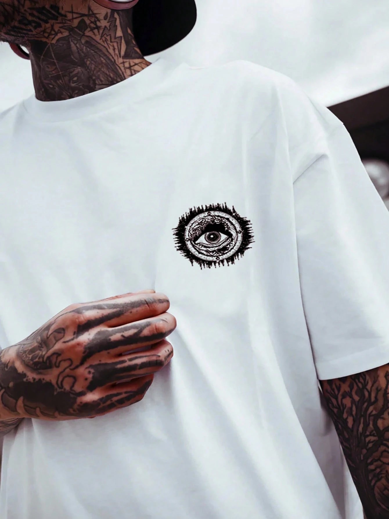 Camiseta de Manga Curta Esportiva Lado Escuro Masculina, Camiseta Casual de Manga Curta Gola Redonda Estampada