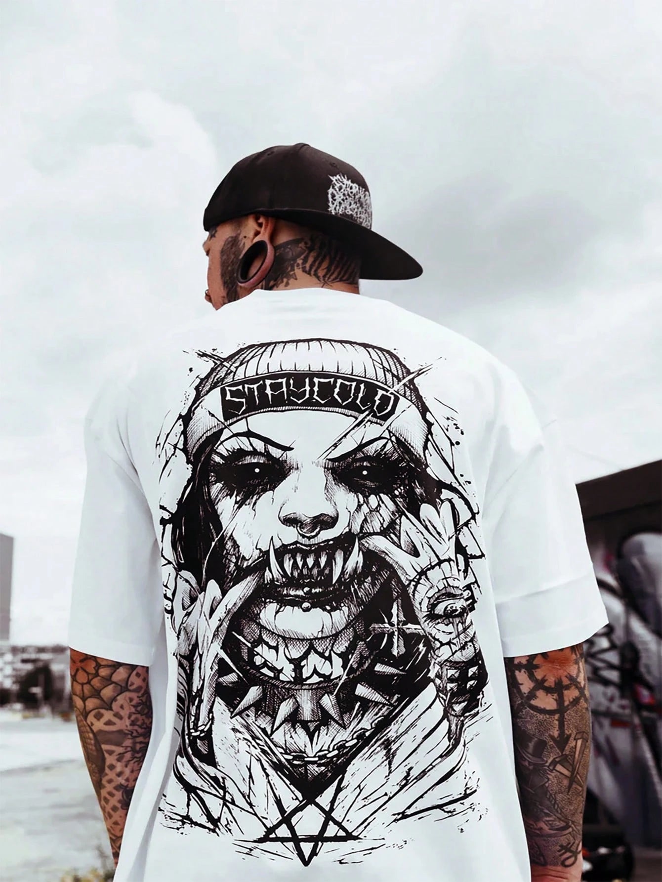 Camiseta de Manga Curta Esportiva Lado Escuro Masculina, Camiseta Casual de Manga Curta Gola Redonda Estampada