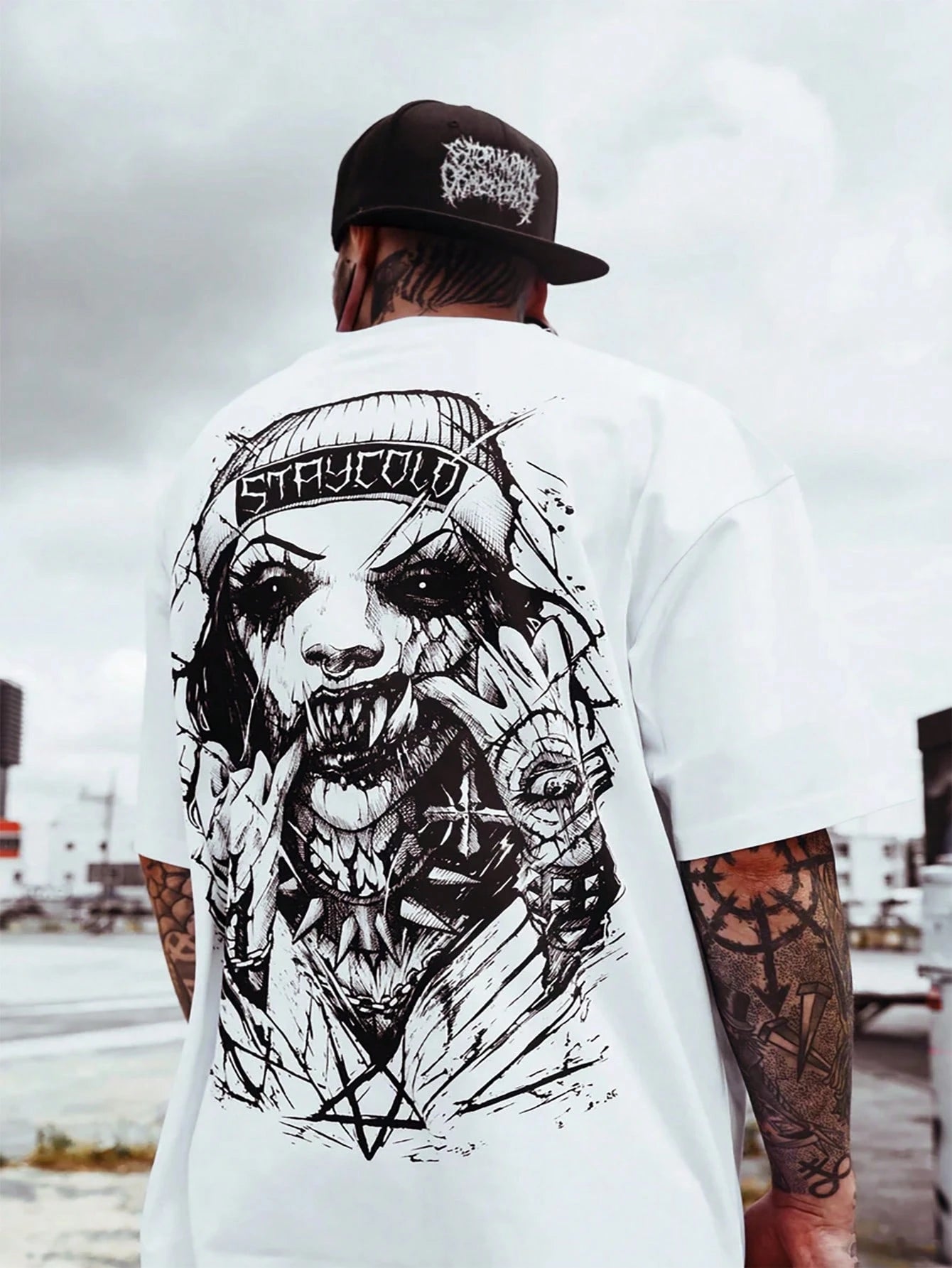 Camiseta de Manga Curta Esportiva Lado Escuro Masculina, Camiseta Casual de Manga Curta Gola Redonda Estampada