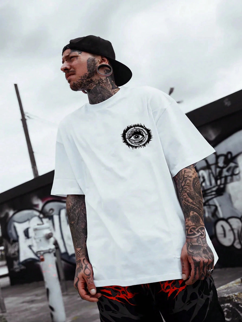 Camiseta de Manga Curta Esportiva Lado Escuro Masculina, Camiseta Casual de Manga Curta Gola Redonda Estampada
