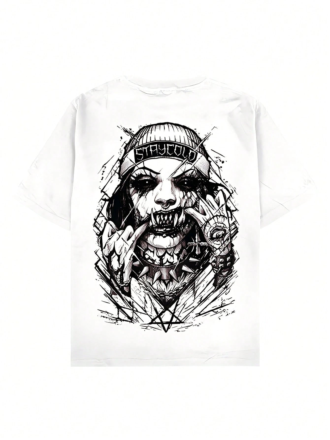 Camiseta de Manga Curta Esportiva Lado Escuro Masculina, Camiseta Casual de Manga Curta Gola Redonda Estampada