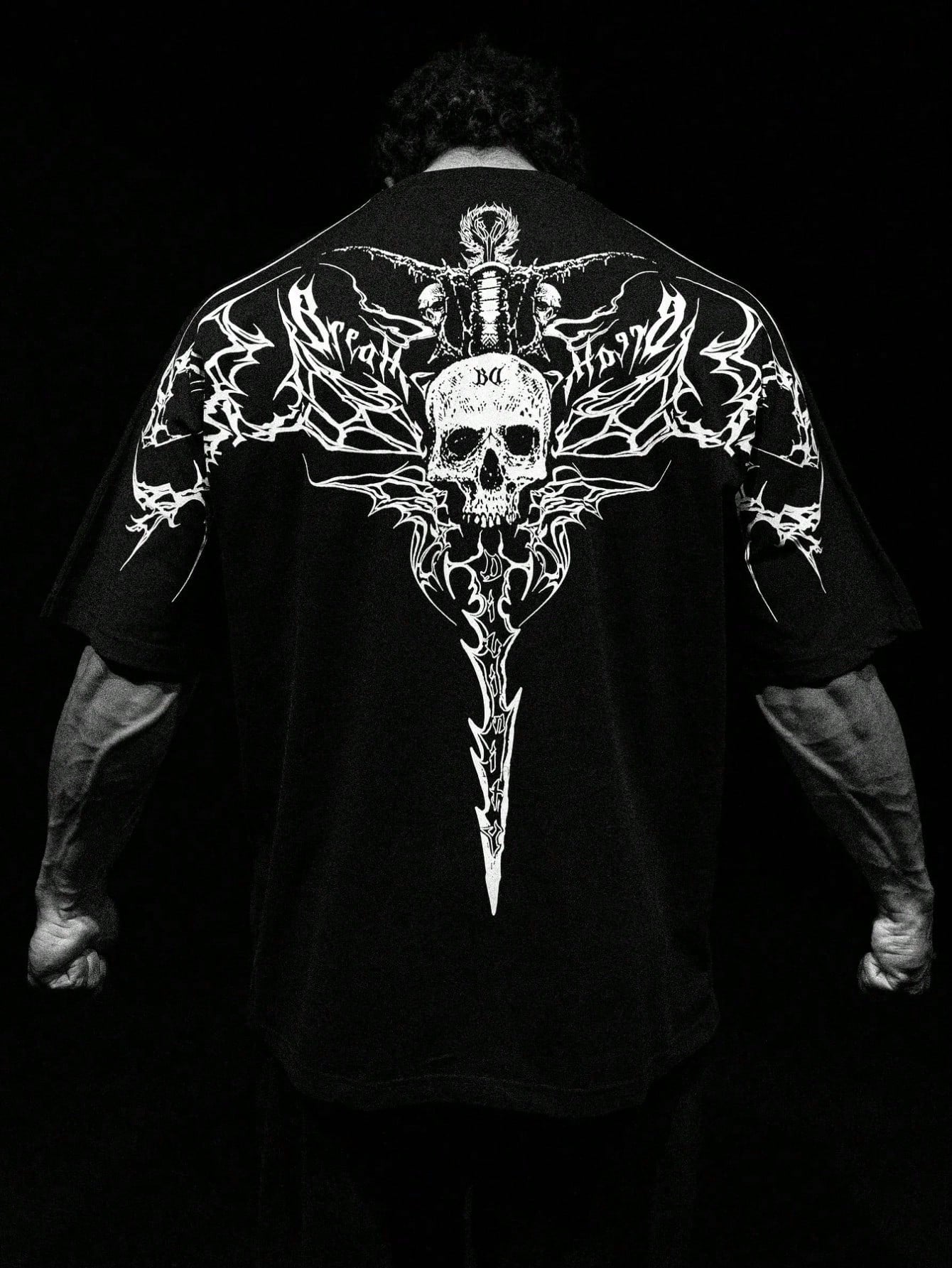 Camiseta de Manga Curta com Gola Redonda e Estampa de Caveira e Letra para Homens, Camiseta de Manga Curta Casual de Poliéster Adequada para Esportes e Fitness