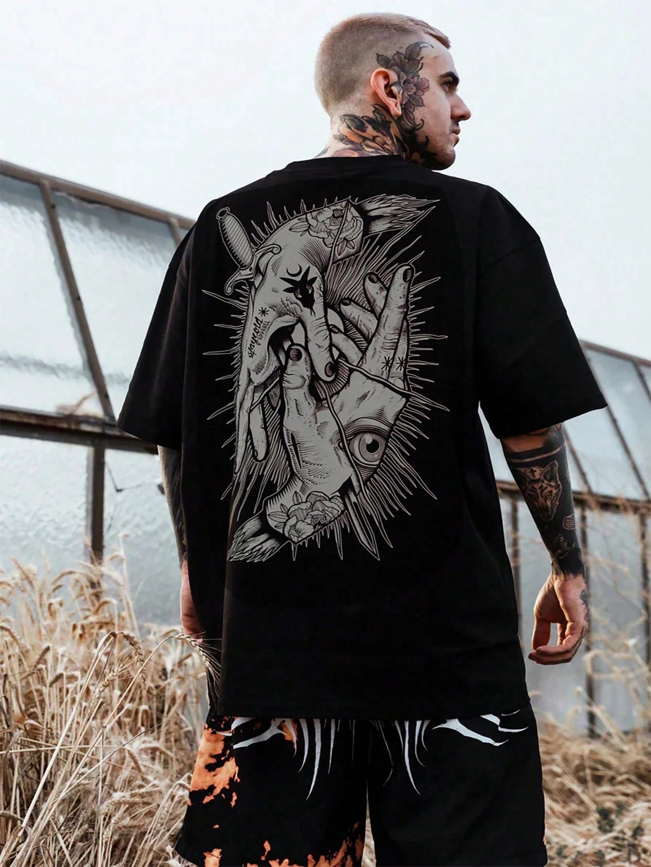 Camiseta Masculina de Manga Curta Esportiva de Verão com Pescoço Redondo Estampada em Cores Escuras, Casual de Manga Curta