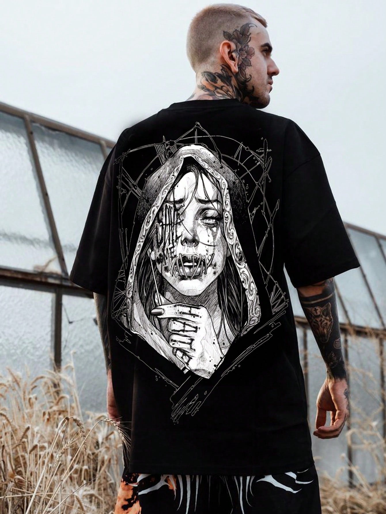 Camiseta Masculina de Manga Curta Casual de Verão, Estilo Vintage Escuro, Gola Redonda, Feita de Tecido de Poliéster, Adequada para Esportes e Academia