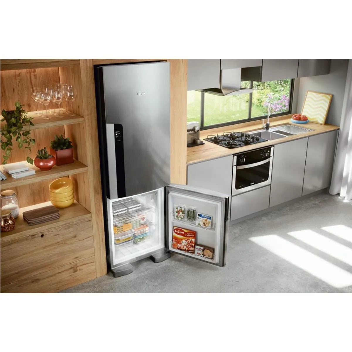 Geladeira Consul Frost Free Duplex 397 litros Evox com freezer embaixo - CRE44BK
