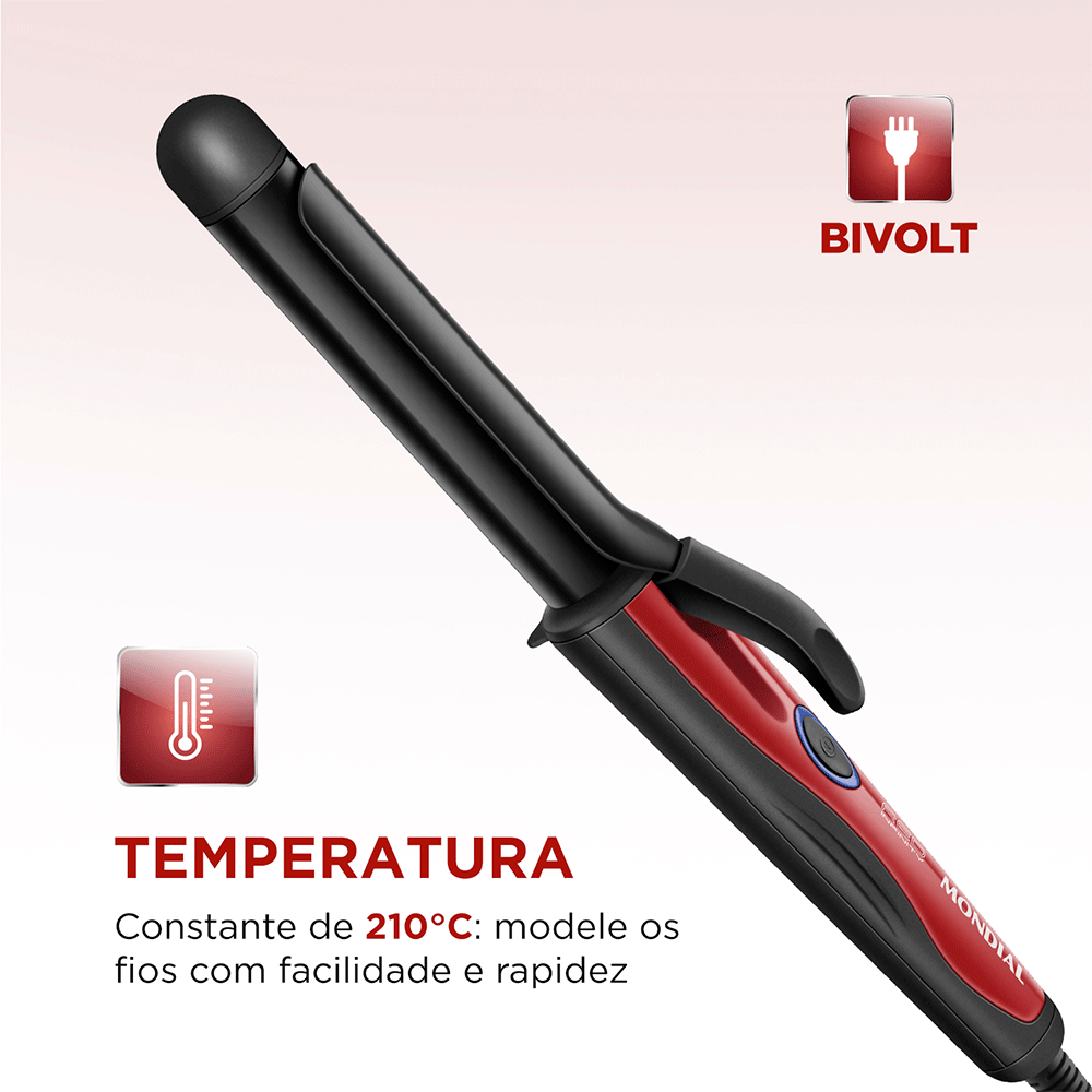 Modelador de Cachos Mondial Red Infinity EM-12, Preto/Vermelho