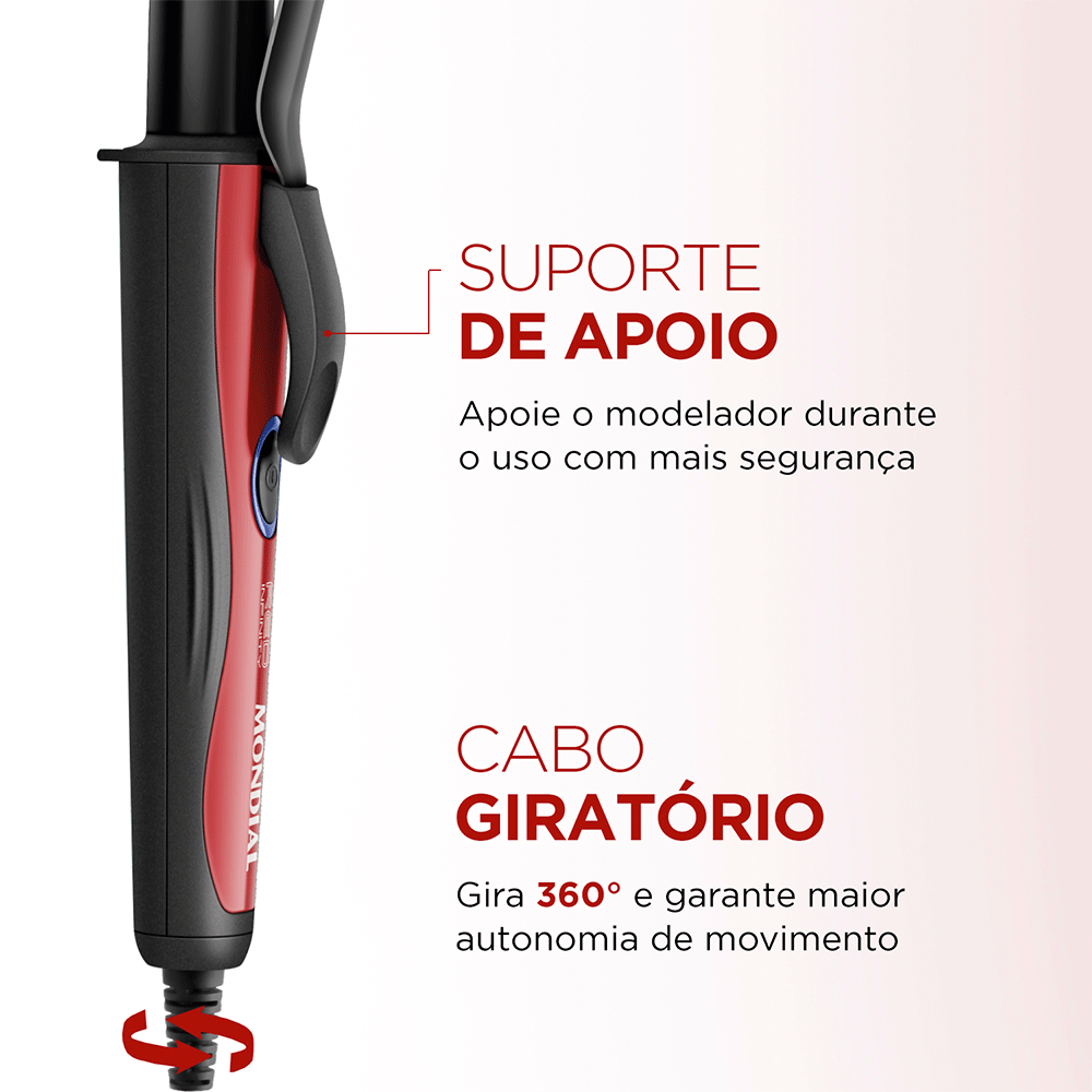 Modelador de Cachos Mondial Red Infinity EM-12, Preto/Vermelho