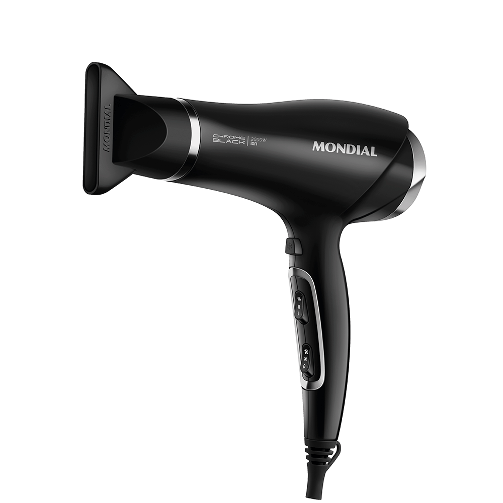 Secador de Cabelos Mondial Chrome Black SCN-04, 2.000W, Preto/Cromado Prata