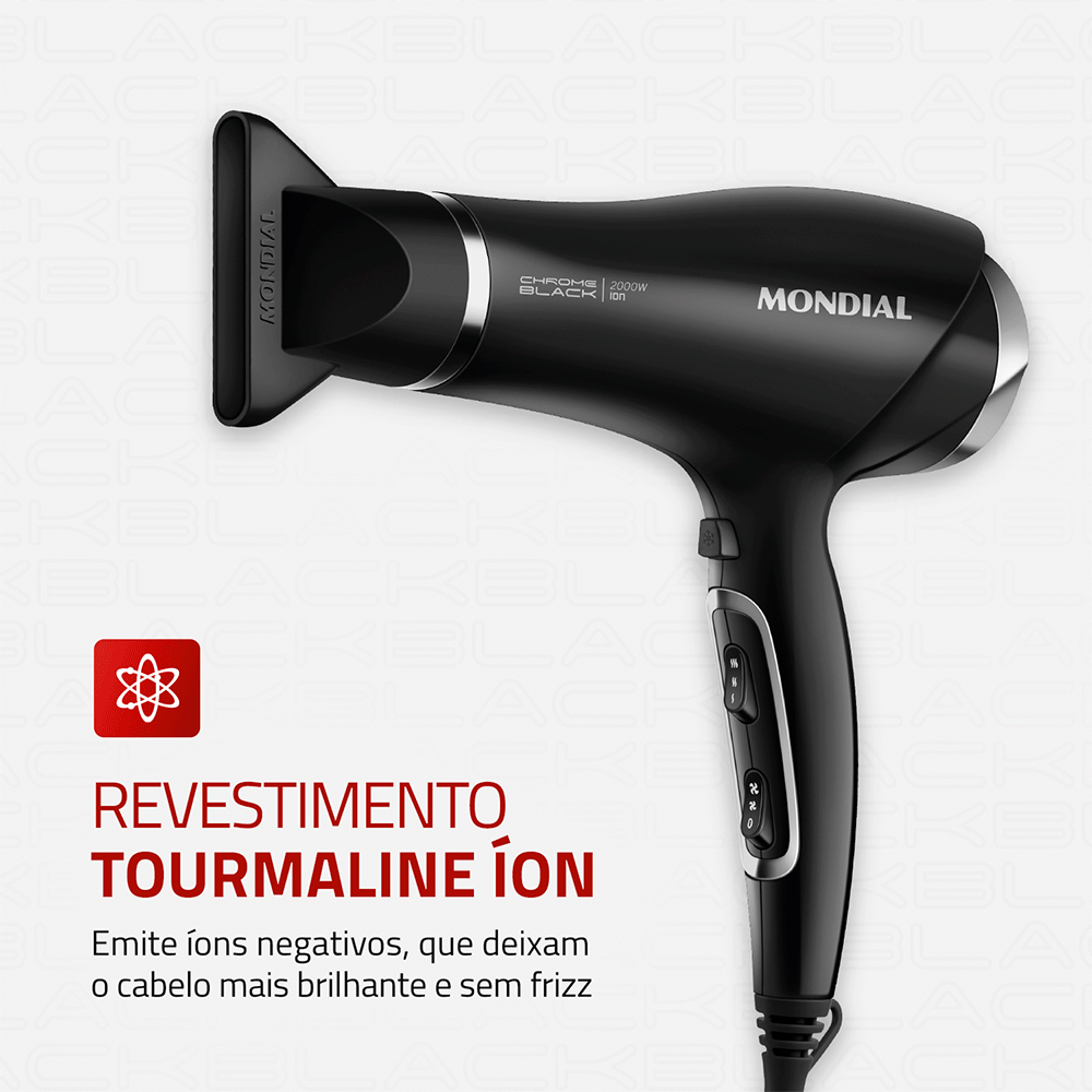 Secador de Cabelos Mondial Chrome Black SCN-04, 2.000W, Preto/Cromado Prata