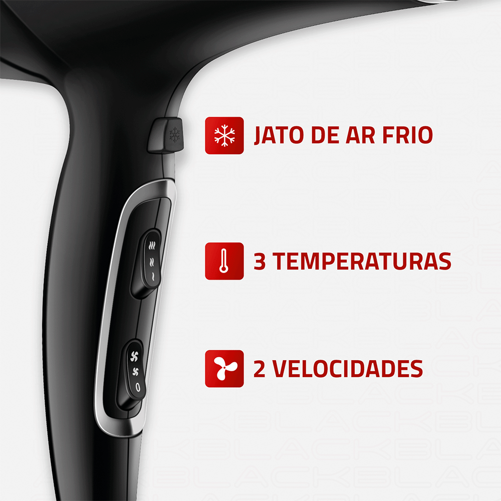 Secador de Cabelos Mondial Chrome Black SCN-04, 2.000W, Preto/Cromado Prata