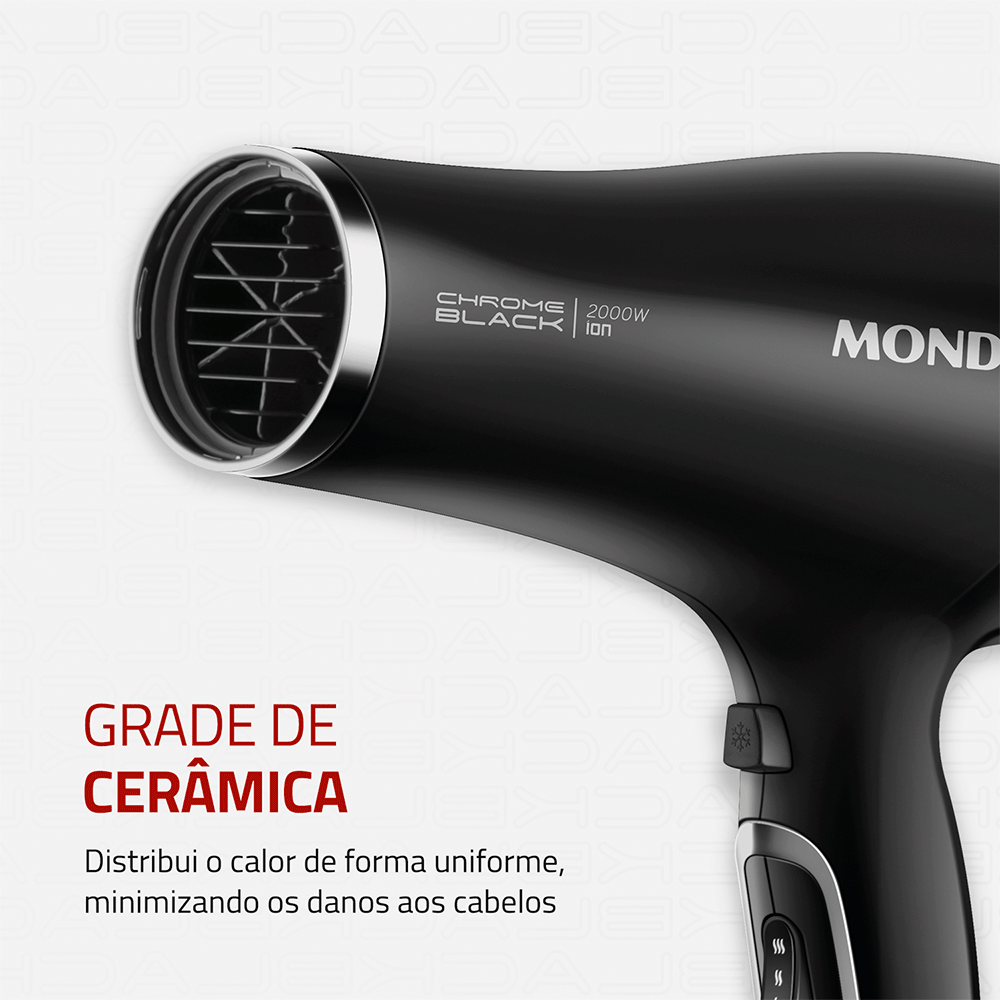 Secador de Cabelos Mondial Chrome Black SCN-04, 2.000W, Preto/Cromado Prata