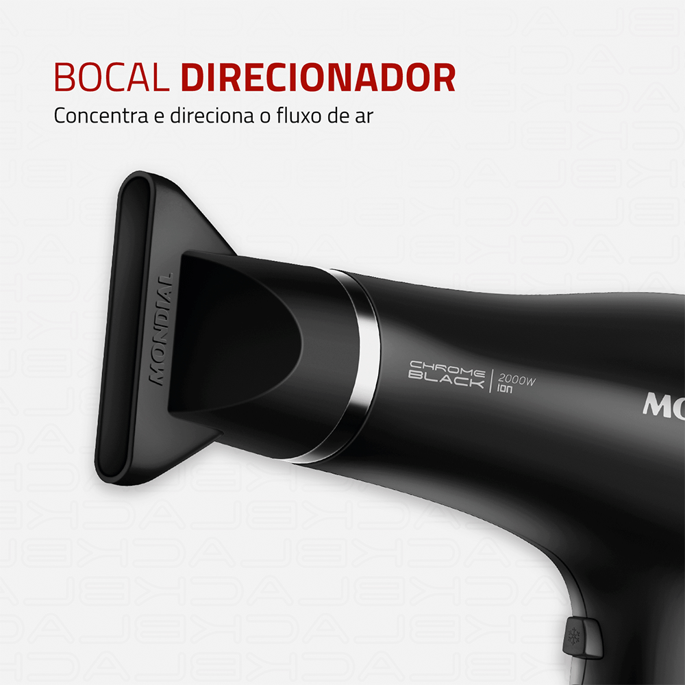 Secador de Cabelos Mondial Chrome Black SCN-04, 2.000W, Preto/Cromado Prata