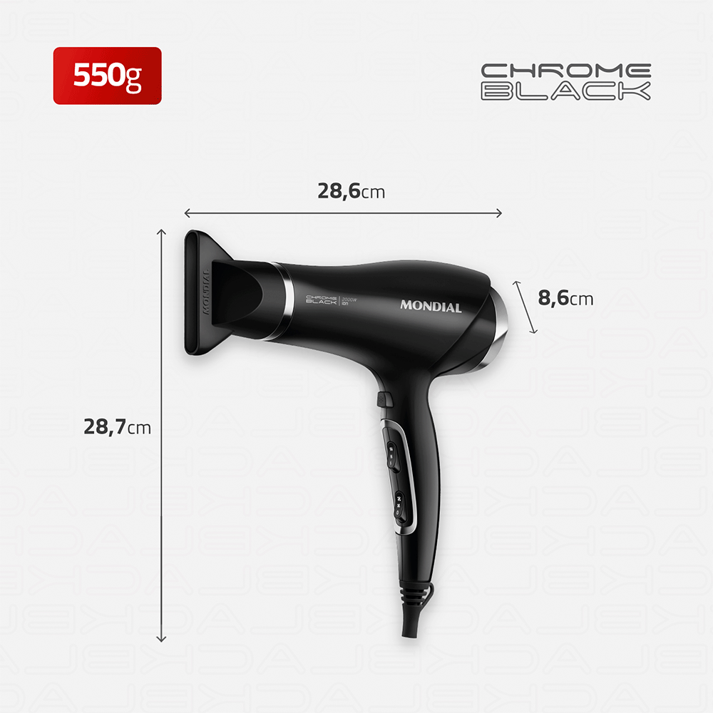 Secador de Cabelos Mondial Chrome Black SCN-04, 2.000W, Preto/Cromado Prata