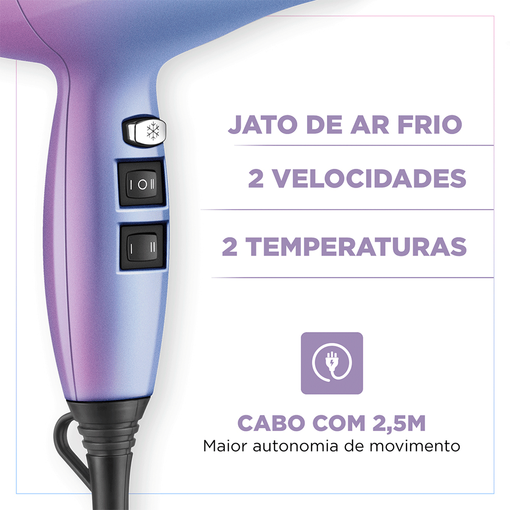 Secador de Cabelos Mondial By Juliette SCP-JU-03, Azul/Rosa
