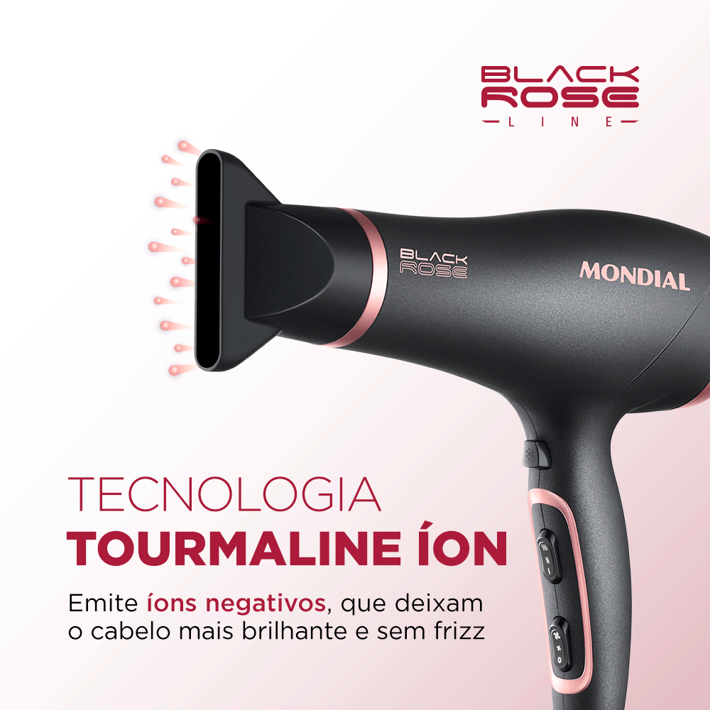 Secador de Cabelos Mondial Black Rose 2000W SC-37, Preto/Golden Rose
