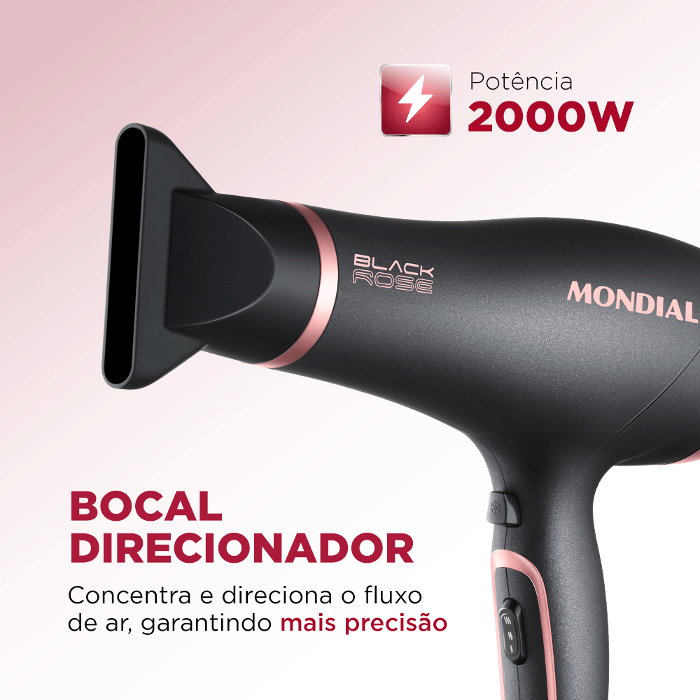 Secador de Cabelos Mondial Black Rose 2000W SC-37, Preto/Golden Rose