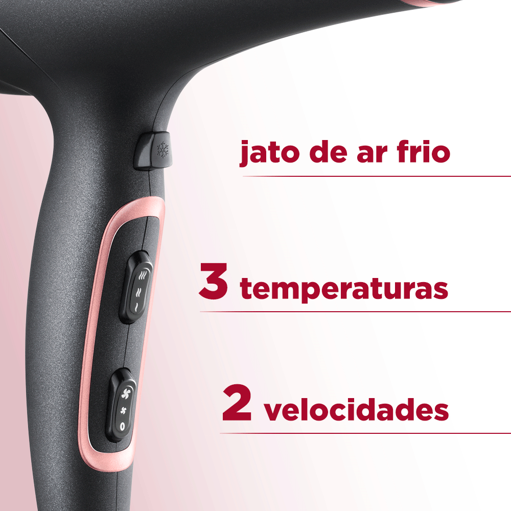 Secador de Cabelos Mondial Black Rose 2000W SC-37, Preto/Golden Rose