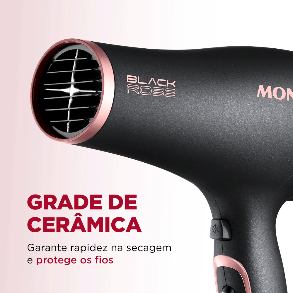 Secador de Cabelos Mondial Black Rose 2000W SC-37, Preto/Golden Rose