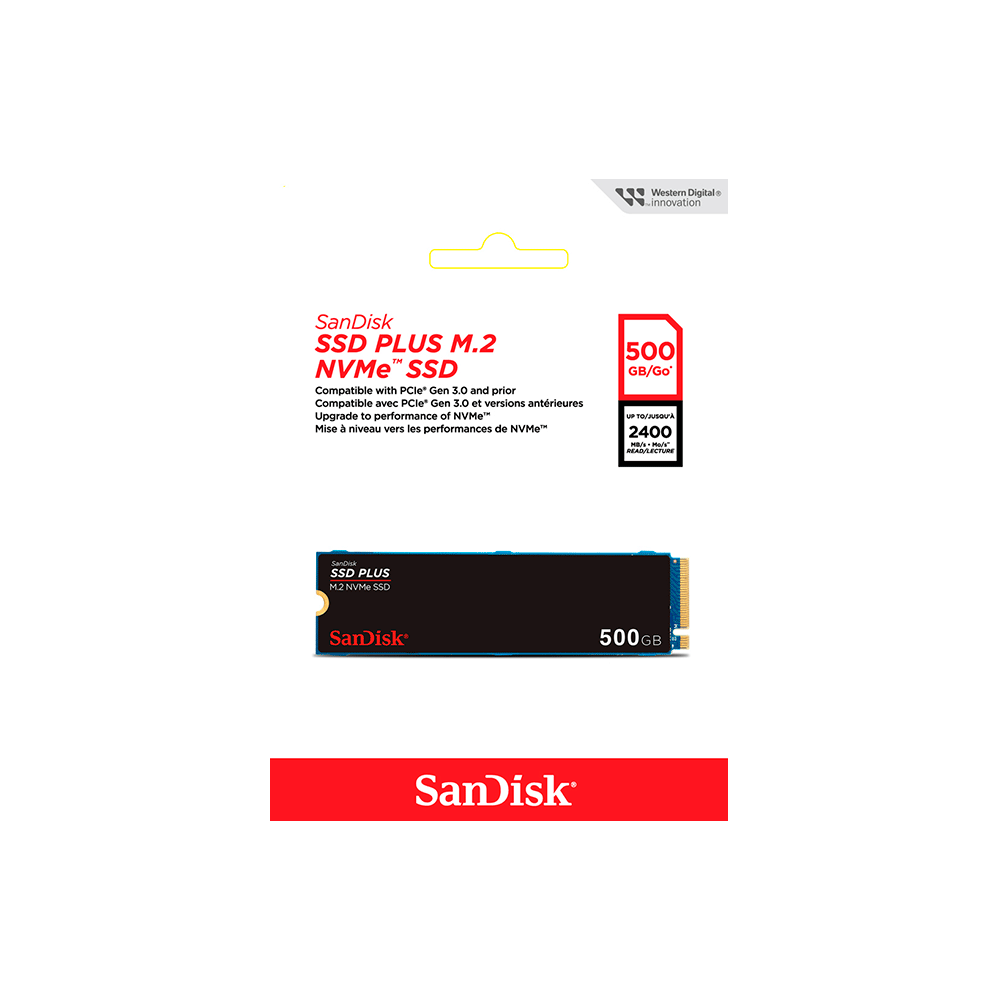 SSD Sandisk Plus, Leitura Até 2.400 MB/s, Gravação até 1.500 MB/s 500GB