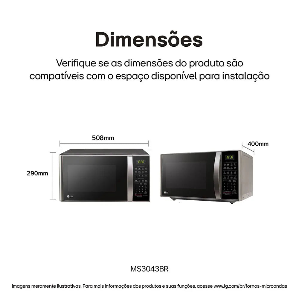 Micro-ondas LG 30 Litros Limpa Fácil, MS3043BR, Prata