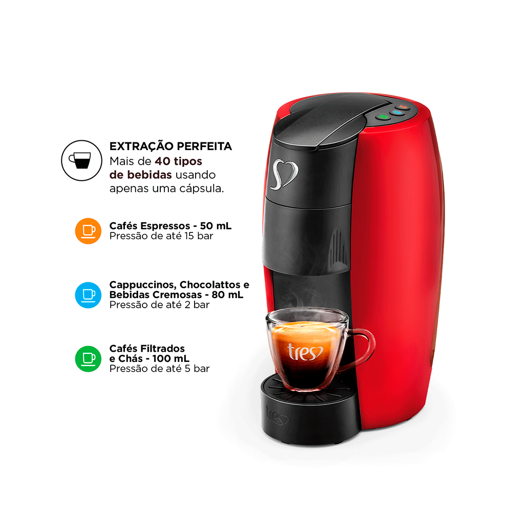 Cafeteira Espresso Três Corações LOV Multibebidas, Automática, Vermelha