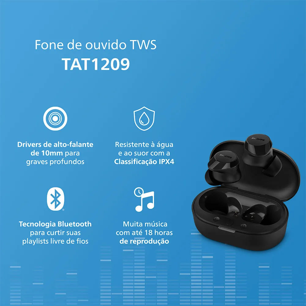 Fone de Ouvido Bluetooth Philips TAT1209 TWS