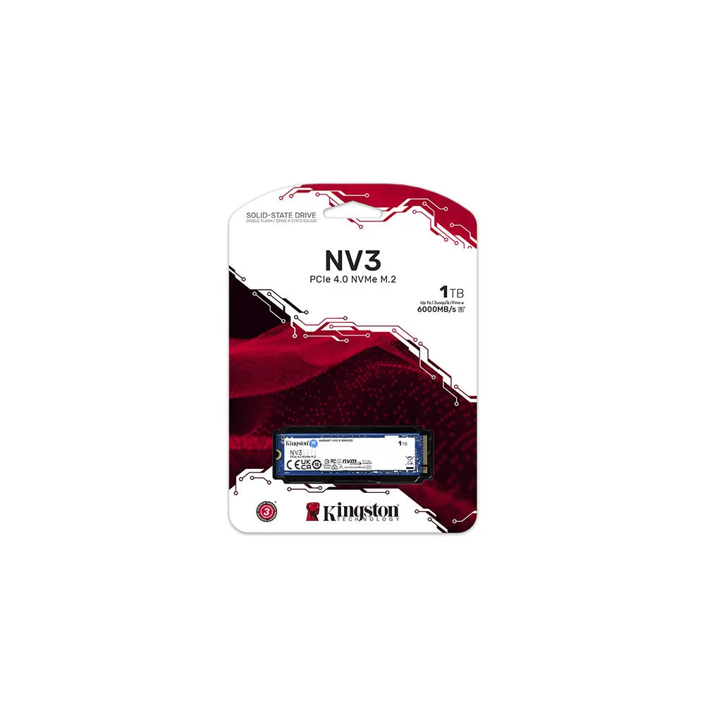 SSD Kingston NV3, 1 TB, M.2 2280, PCIe 4.0 x4, NVMe, Leitura: 6000 MB/s, Gravação: 4000 MB/s, Azul - SNV3S/1000G