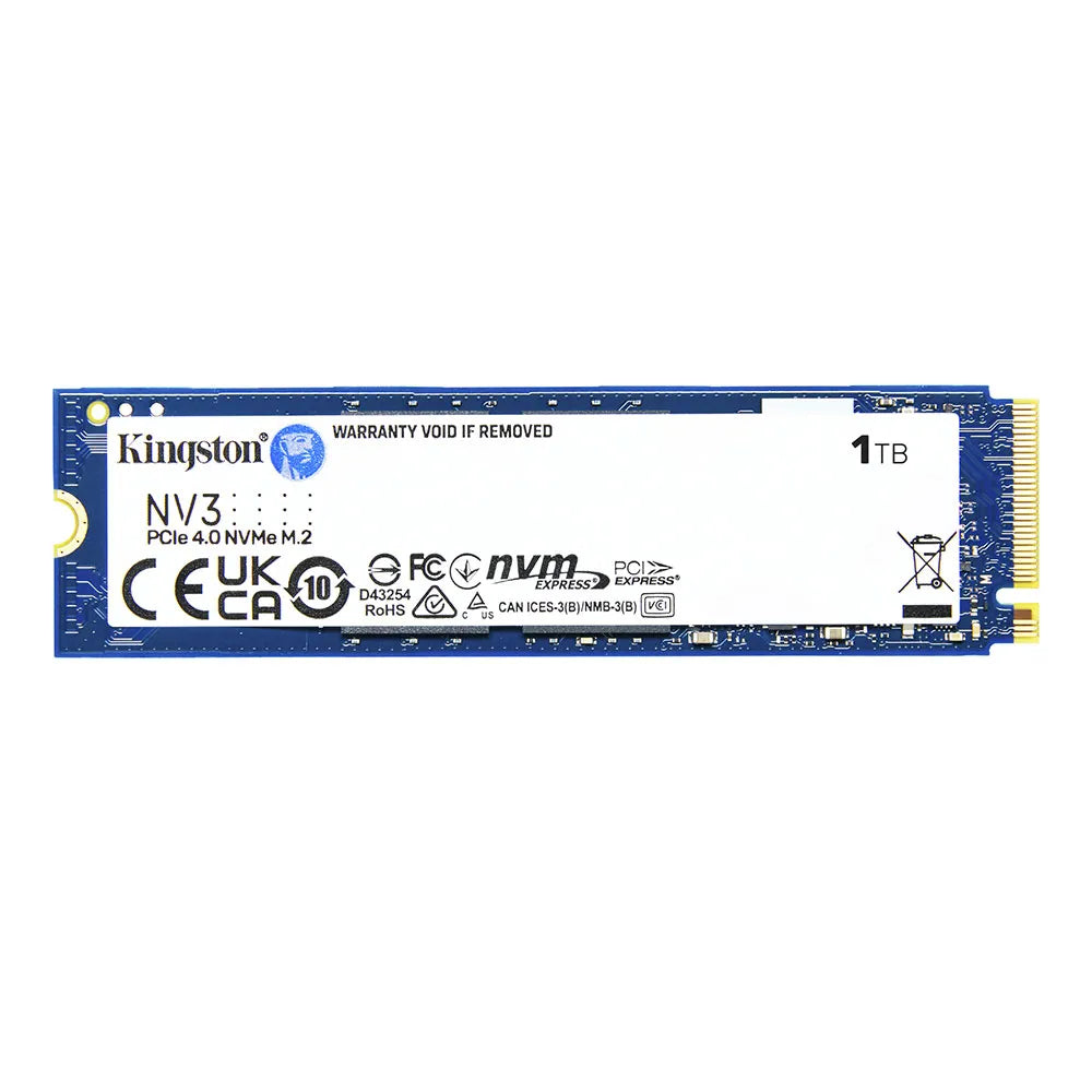 SSD Kingston NV3, 1 TB, M.2 2280, PCIe 4.0 x4, NVMe, Leitura: 6000 MB/s, Gravação: 4000 MB/s, Azul - SNV3S/1000G