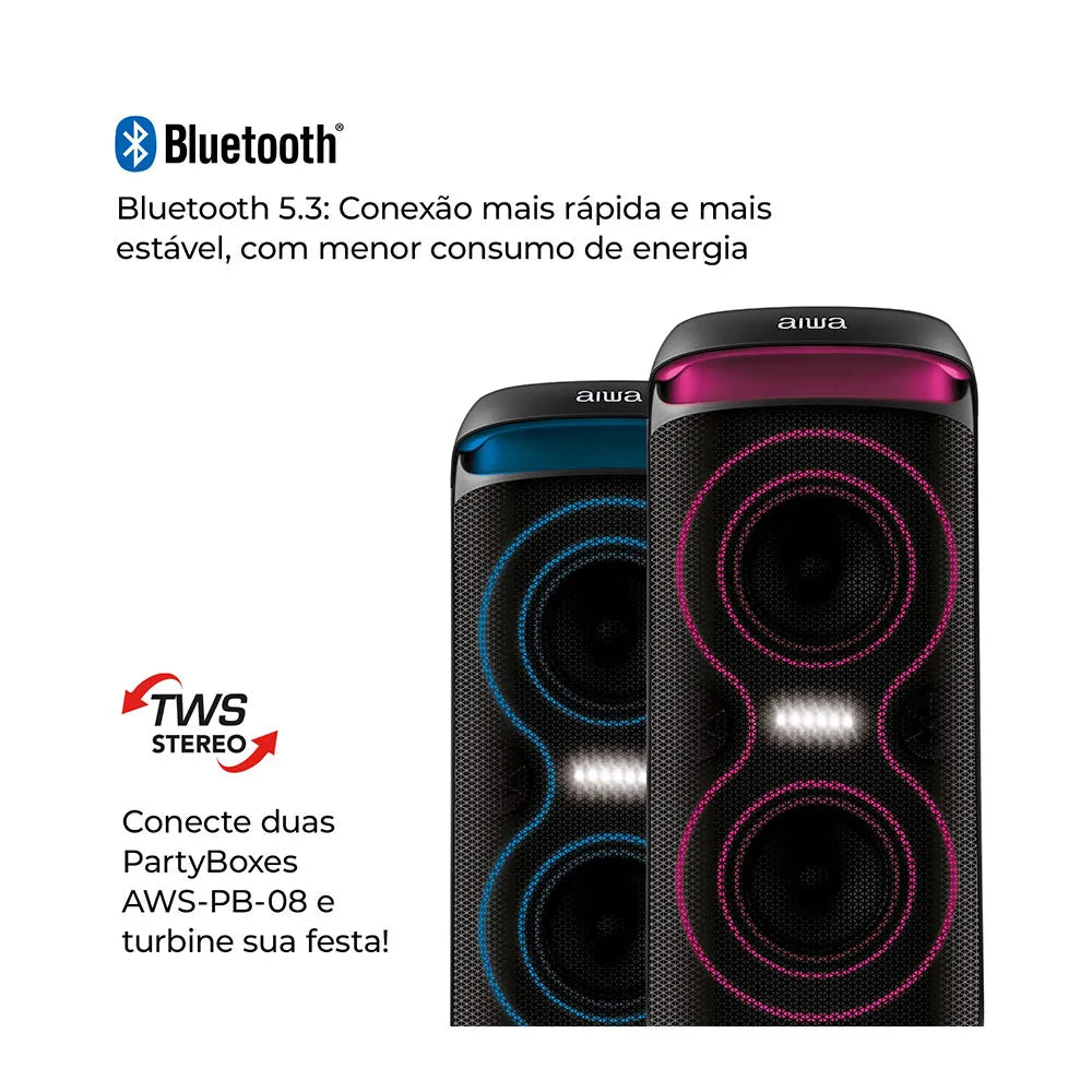 Caixa Amplificada AIWA Party Box PB08, 160W, RGB, AWS-PB-08 Sim