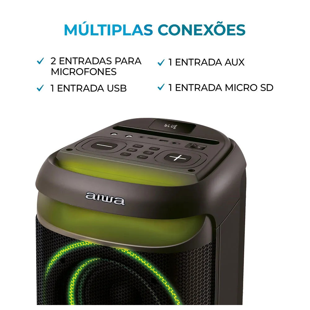 Caixa Amplificada AIWA Party Box PB08, 160W, RGB, AWS-PB-08 Sim