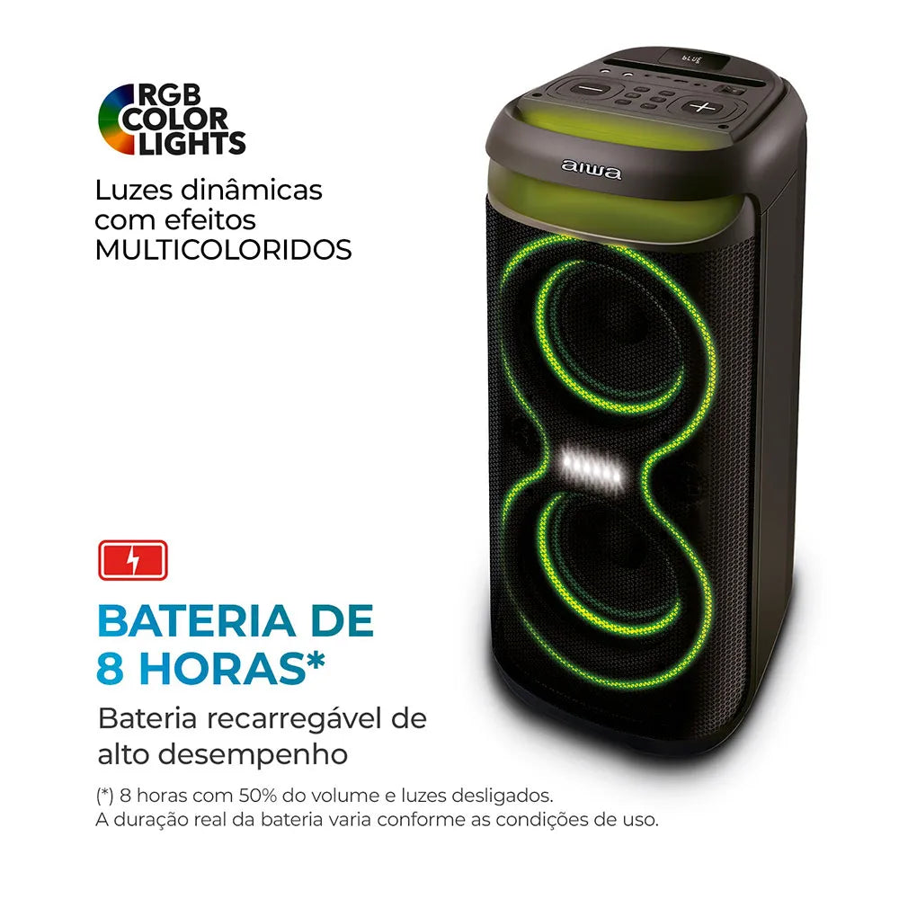 Caixa Amplificada AIWA Party Box PB08, 160W, RGB, AWS-PB-08 Sim