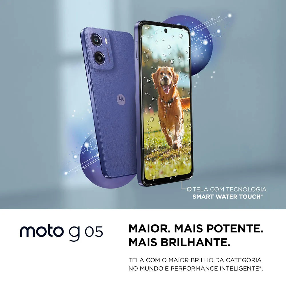 Smartphone Motorola Moto g05 Cinza Vegan Leather 128GB 4GB RAM + 8GB Ram Boost e Camera 50MP com AI Bateria de 5200 mAh Tela 6.7" e Superbrilho