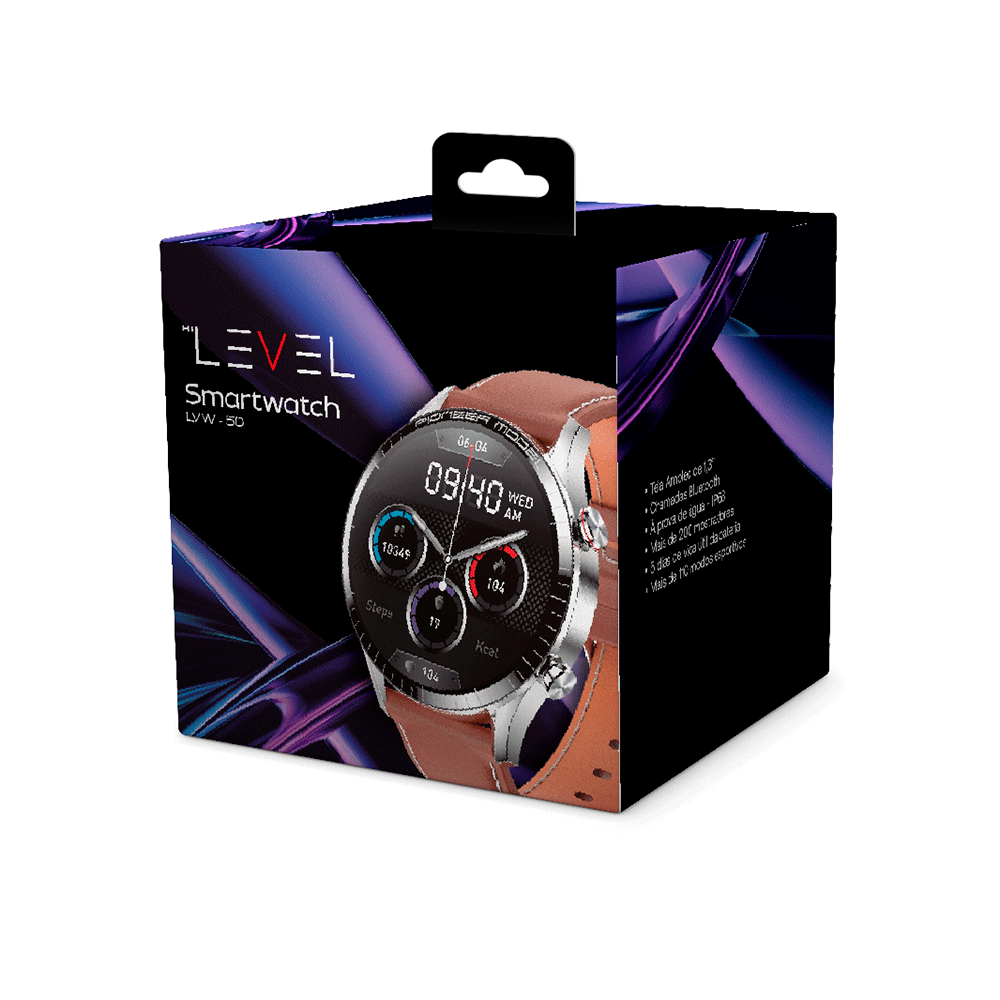 SmartWatch Level LVW-50, Tela AMOLED de 1.3", Compatível com iOS e Android Prata