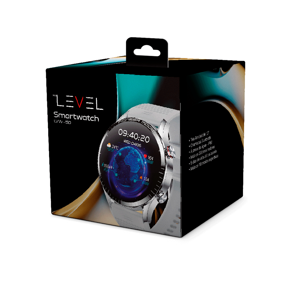 SmartWatch Level LVW-50, Tela AMOLED de 1.3", Compatível com iOS e Android Prata