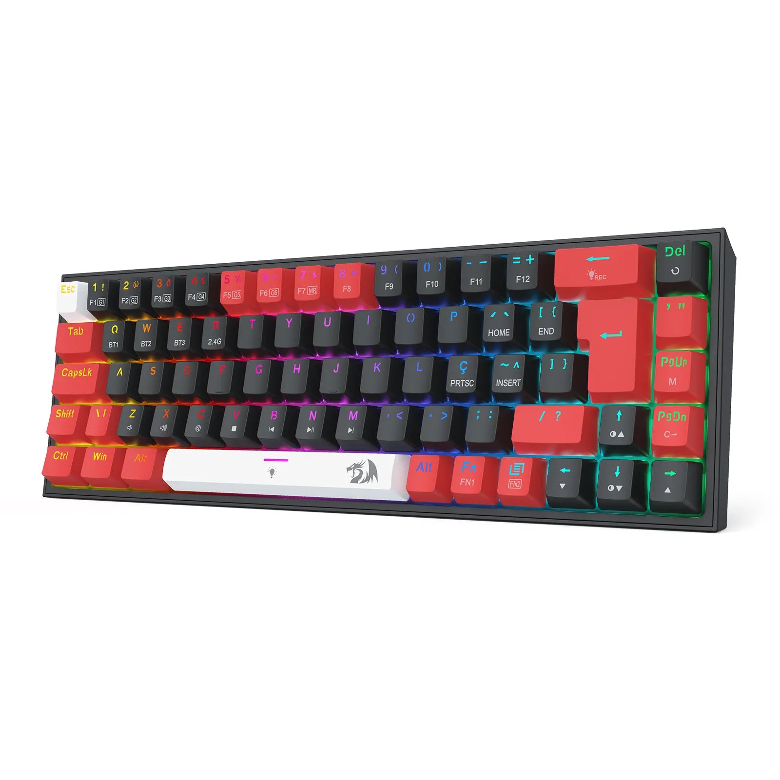 Teclado Mecânico Gamer Redragon Castor Pro RGB, ABNT2, Switch Marrom, Wireless, Bluetooth, USB-C K631RGB-PRO-BRW