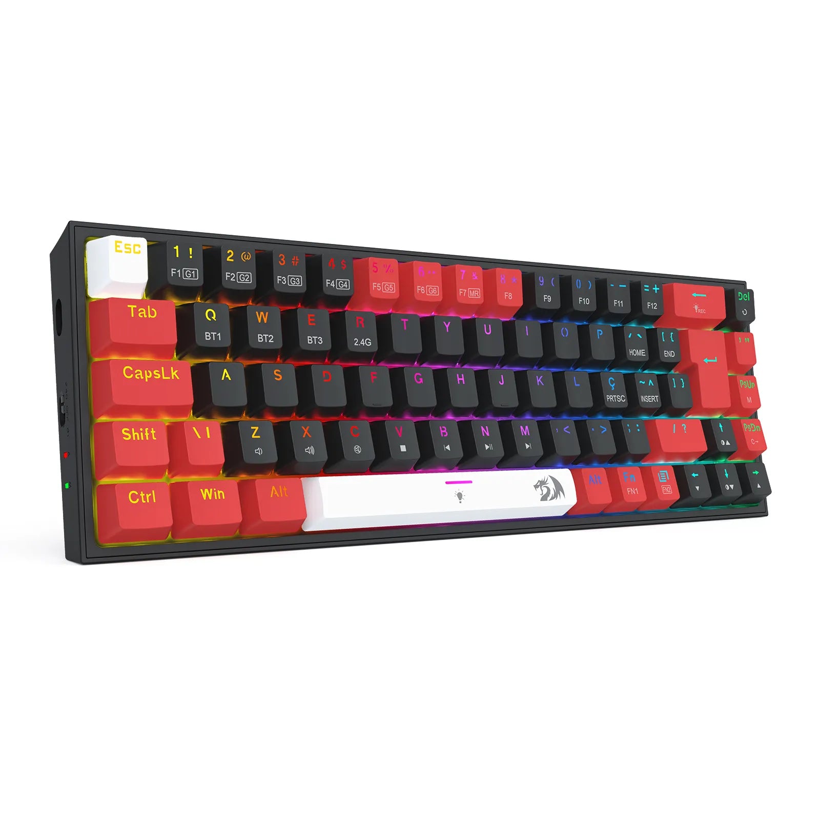 Teclado Mecânico Gamer Redragon Castor Pro RGB, ABNT2, Switch Marrom, Wireless, Bluetooth, USB-C K631RGB-PRO-BRW