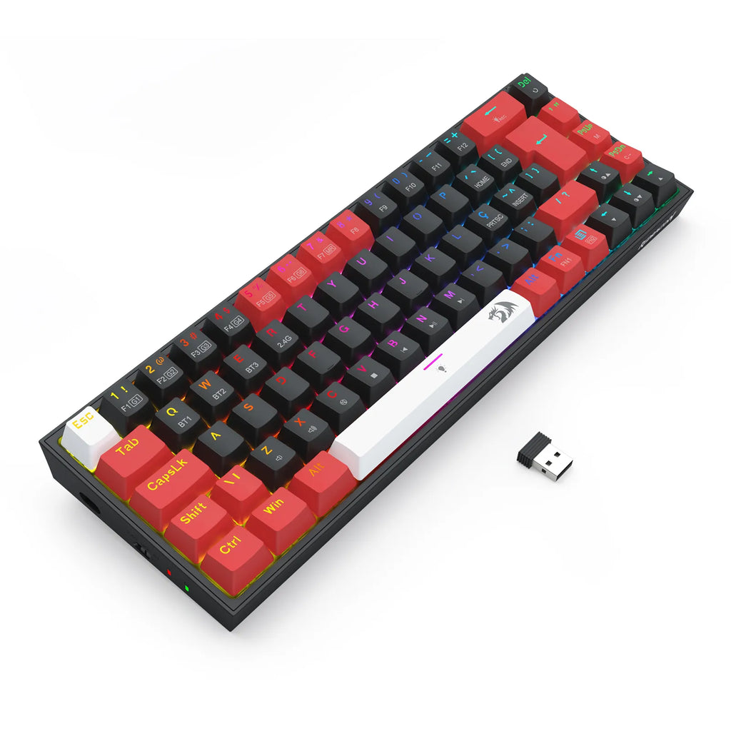 Teclado Mecânico Gamer Redragon Castor Pro RGB, ABNT2, Switch Marrom, Wireless, Bluetooth, USB-C K631RGB-PRO-BRW
