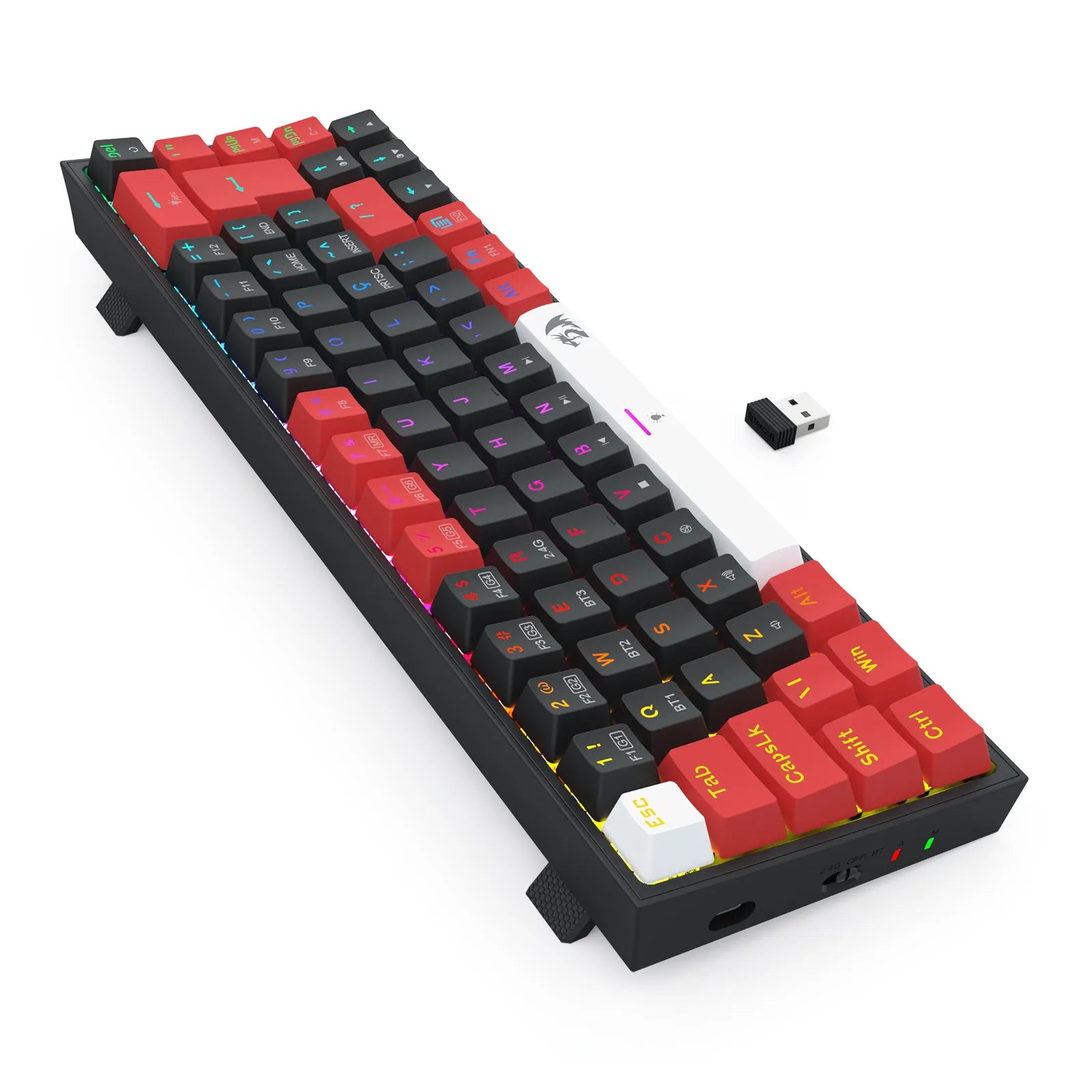 Teclado Mecânico Gamer Redragon Castor Pro RGB, ABNT2, Switch Marrom, Wireless, Bluetooth, USB-C K631RGB-PRO-BRW