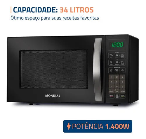 Micro-ondas Mondial 34L, 1.400W, MO-02-34-B, Preto