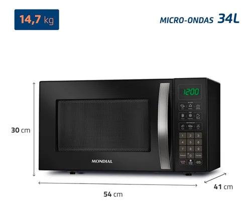 Micro-ondas Mondial 34L, 1.400W, MO-02-34-B, Preto