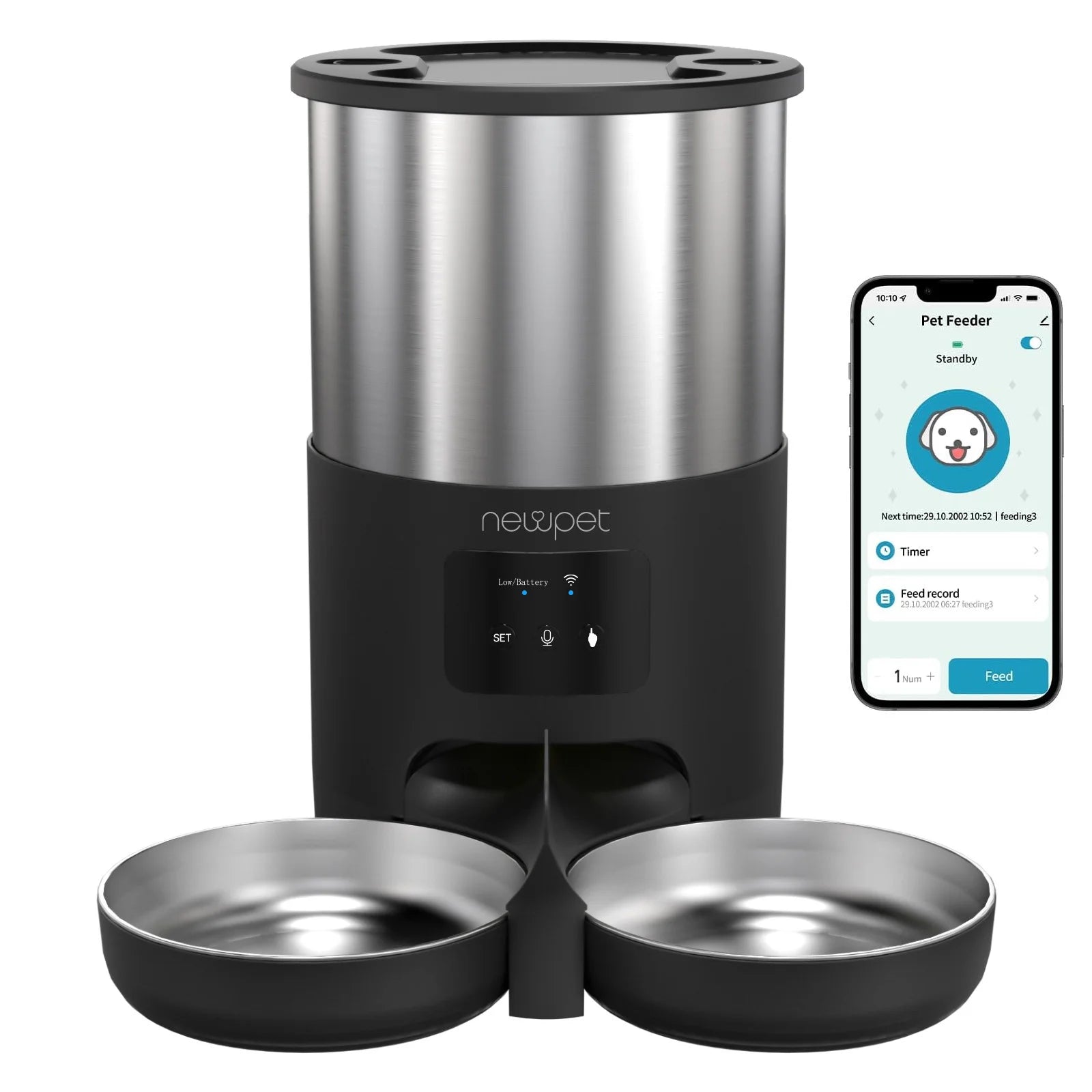 Alimentador Automático para Gatos de 5L Alimentador Inteligente para Gatos e Cães de Pequeno Porte com Microfone Registrador de Tempo Alimentador Quantitativo