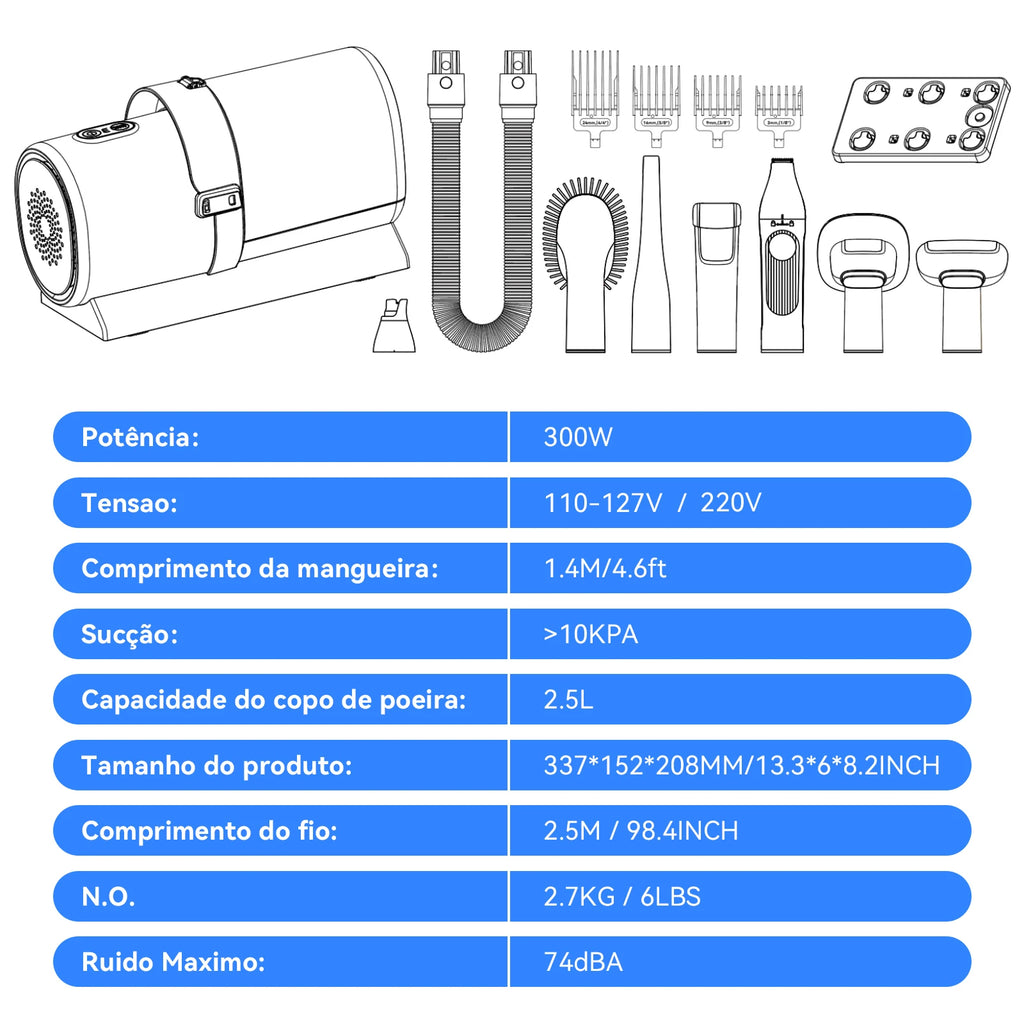 Kit Removedor de pelos para cães e gatos com sucção a vácuo Pentes Profissionais Ferramentas de Higiene Comprovadas